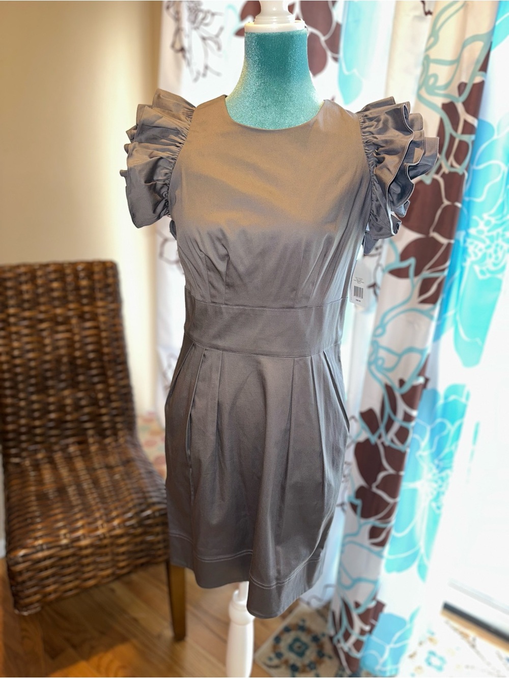 Jessica Simpson Gray Puff-Sleeve Fit & Flare Mini Dress